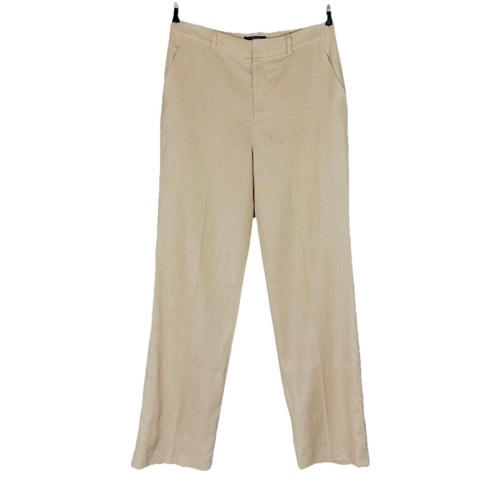 NWT Chaps Size 8 Cream Career Linen Wide Leg Lined Chino Pants Office Trousers